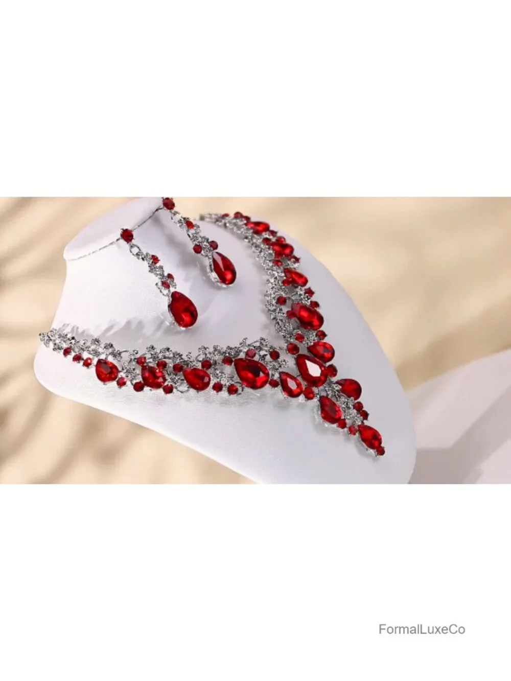 Austrian Crystal Teardrop Flower Cluster Statement Necklace & Earrings Set